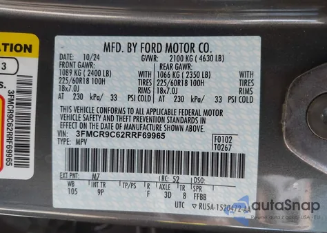 2024 Ford Bronco Sport Outer Banks из США, поврежденный, VIN 3FMCR9C62RRF69965